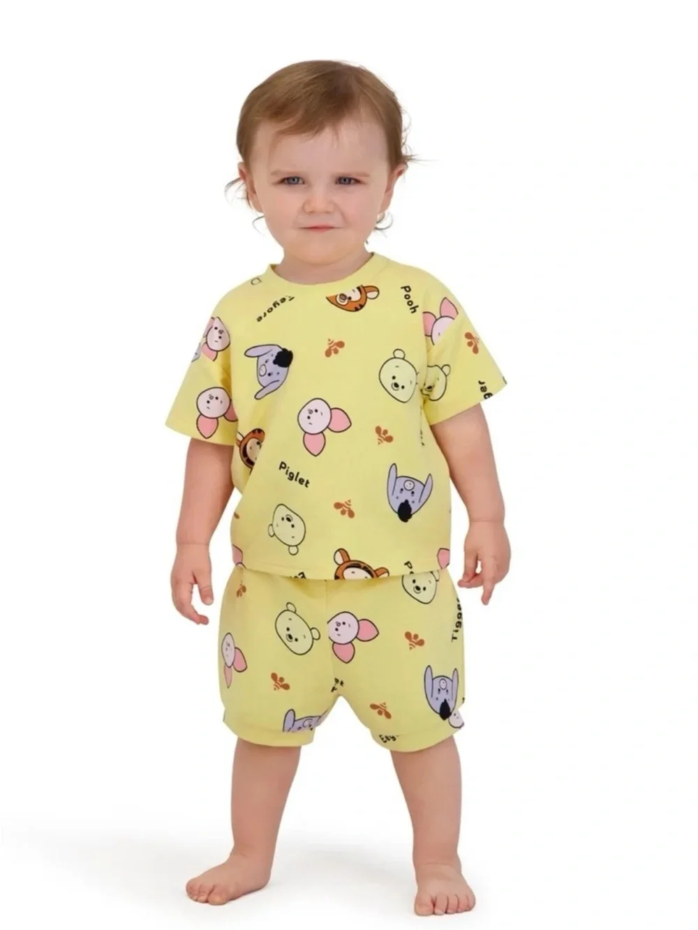 Disney Yellow Winnie the Pooh Baby Boy 2 Piece French Terry Short Set